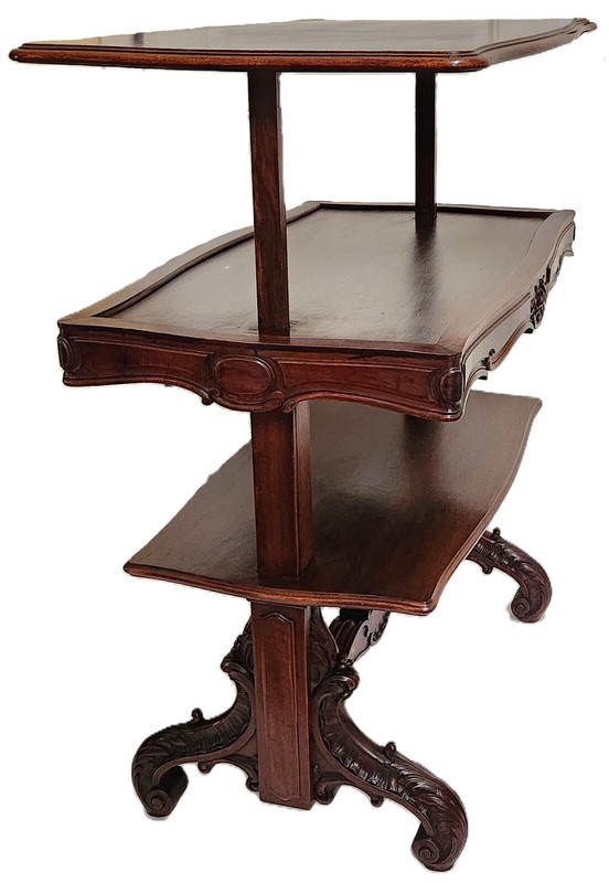 Dumbwaiter, Butler Stand, Serving Table, Metamorphic Shelves, Walnut, Rococo,36" gallery