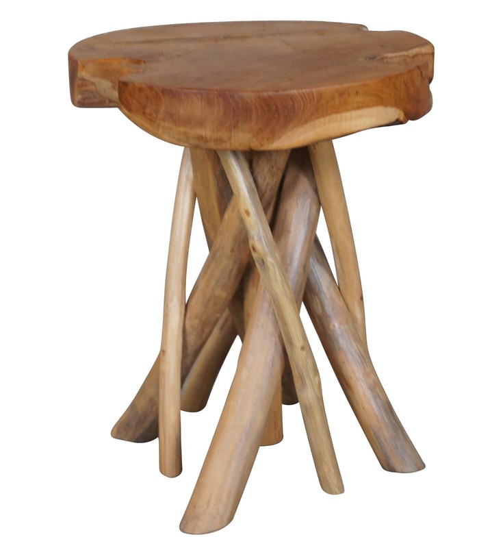 Rustic Adirondack Farmhouse Country Scalloped Slab Side Table Branch Base Stool