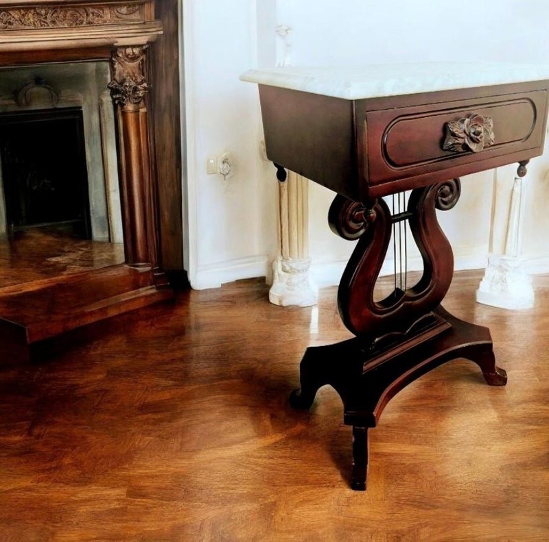 Vintage Victorian Style Lyre-Harp Mahogany Italian side table Marble top gallery
