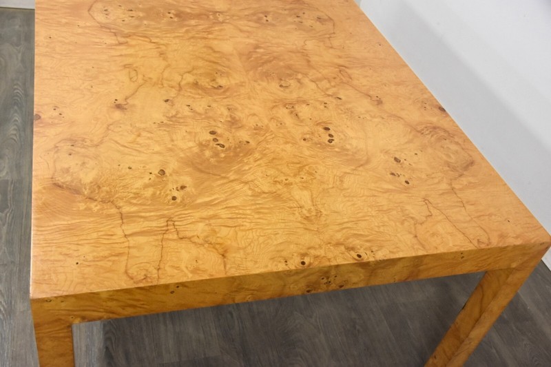 Milo Baughman Seamless 84” Parson Burl Dining Table gallery