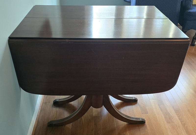 Antique Duncan Phyfe Style Triple Pedestal Mahogany Drop-Leaf Dining Table Claw gallery