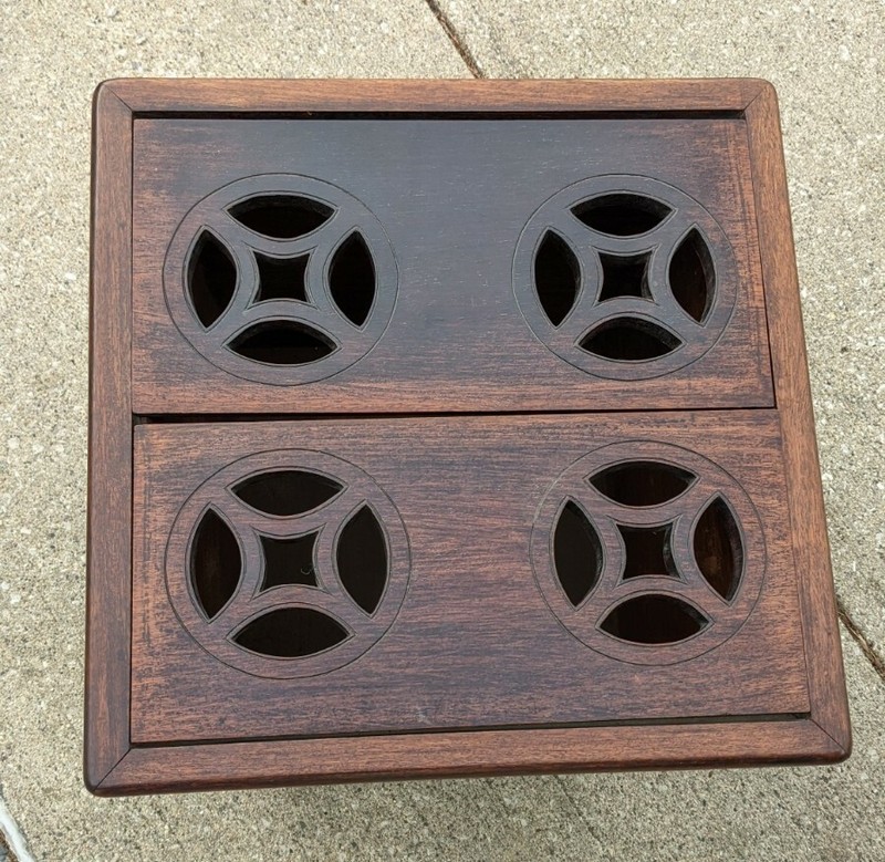 Antique Cellarette Asian Hardwood Side Table Mid Century Brass Wine Winery gallery