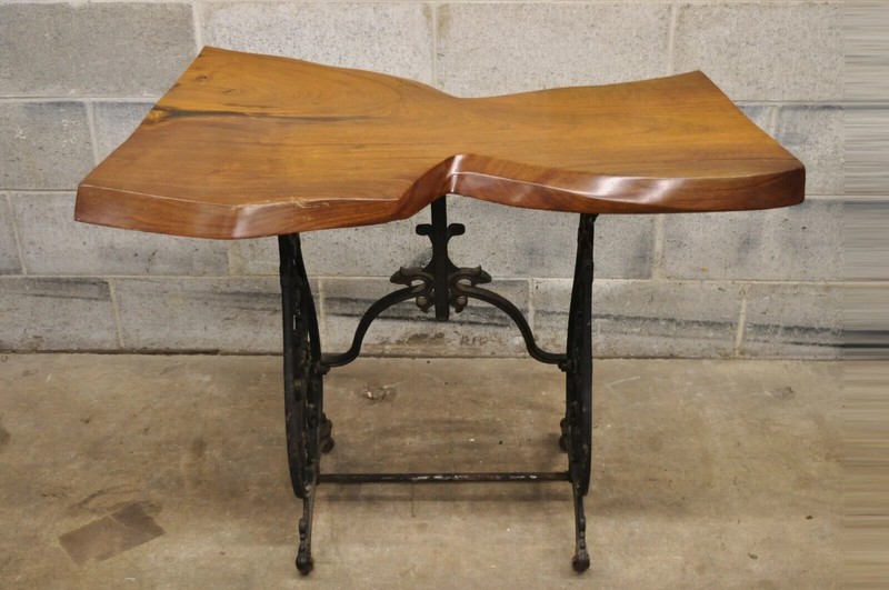 William Herrick Cast Iron Sewing Machine Base Live Edge Walnut Top Console Table gallery