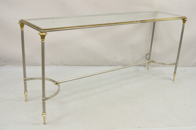 Maison Jansen Style Steel and Brass Neoclassical Directoire Console Sofa Table gallery