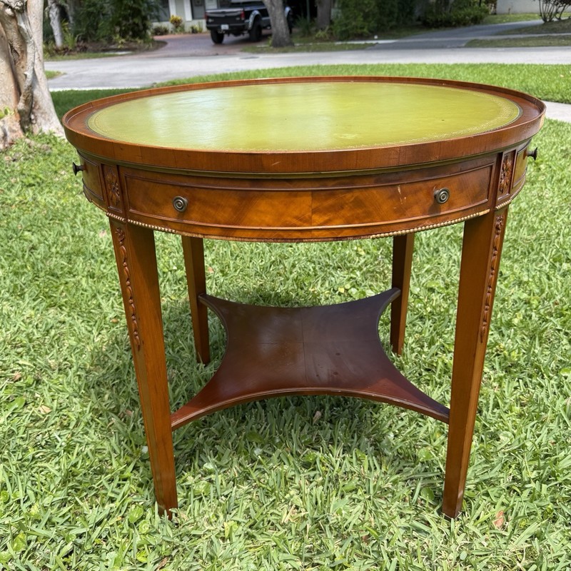 Imperial Grand Rapids Mahogany 30” Top Accent Table w/ Green Leather Top