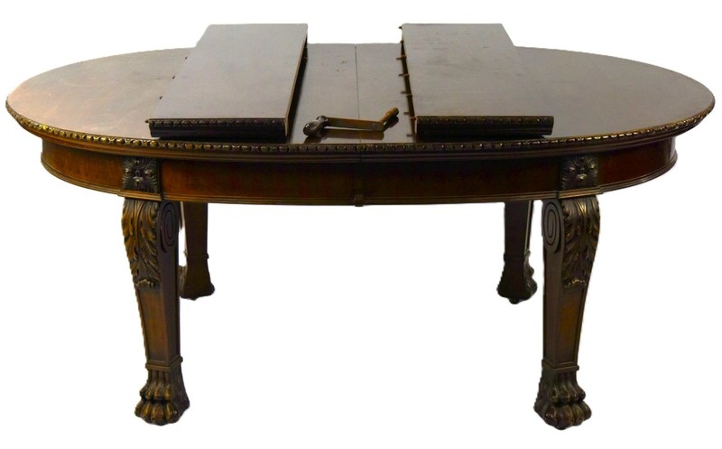 SUPERB CHIPPENDALE NEO CLASSICAL ACANTHUS LEAF MAHOGANY DINING TABLE LION PAW gallery