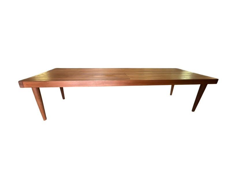 Mid Century Modern Teak Coffee Table Slatted Top Tapered Legs Vintage MCM Used