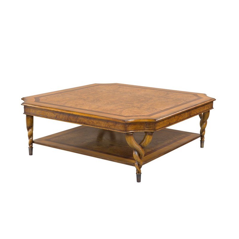 Square Ash wood Coffee table with twist legs, lower shelf, all solid wood gallery