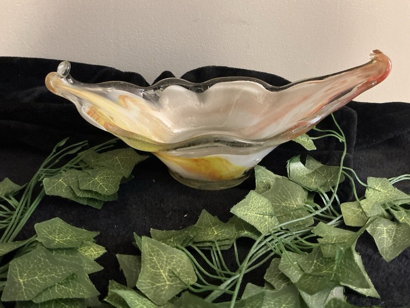 Orange And White Oval Collector Table Piece Very Heavy A Very Unique.