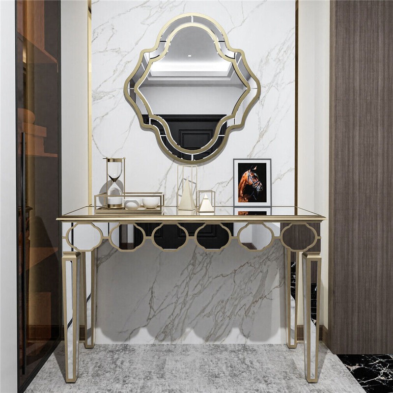 Mirrored Console Table Narrow Silver Entryway Sofa Table for Home Office Storage gallery