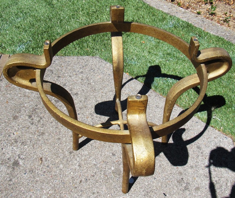 FINE VINTAGE CAST IRON ART DECO MID CENTURY MODERN END SIDE TABLE GLASS TOP MCM gallery