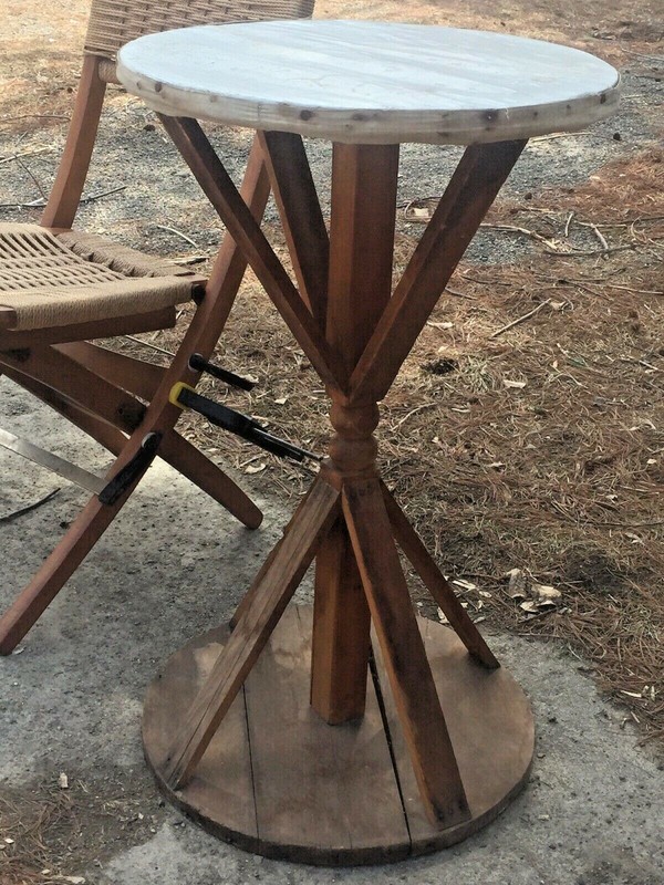 Primitive Table Whiskey Barrel Cordage Spool? Mystery Item Great Shape Table