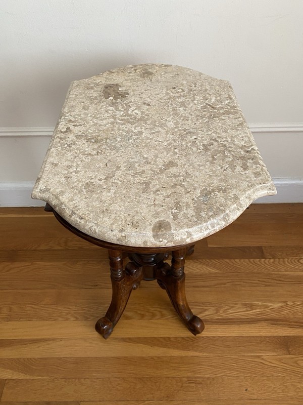 Antique Victorian Marble-Top Side Table — Carved Walnut Base, c. 1870s–1880s gallery