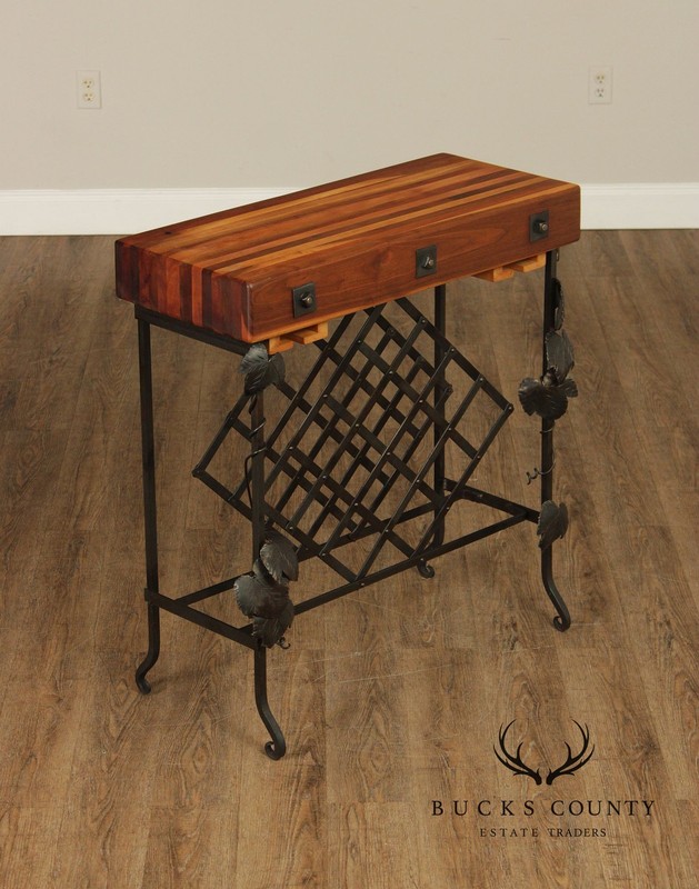 F.B. Farm Shenandoah Valley Butcher Block Iron Base Console Table & Wine Rack gallery