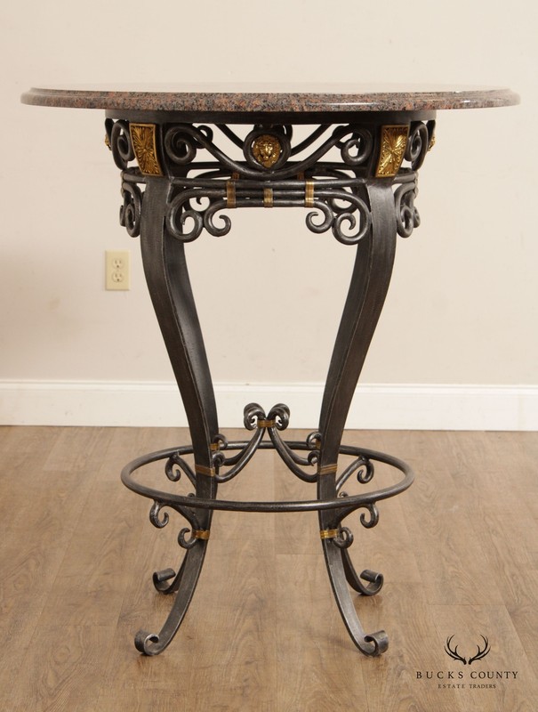 Labarge Neoclassical Style Wrought Iron Stone Top Round Pub Table gallery