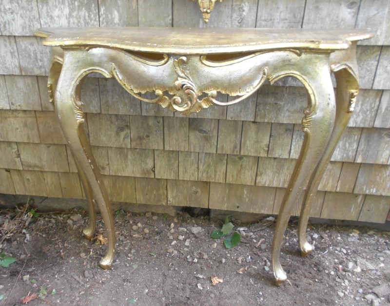 VINTAGE MID CENTURY ROCOCO SILVER GILT CONSOLE TABLE AND MIRROR gallery