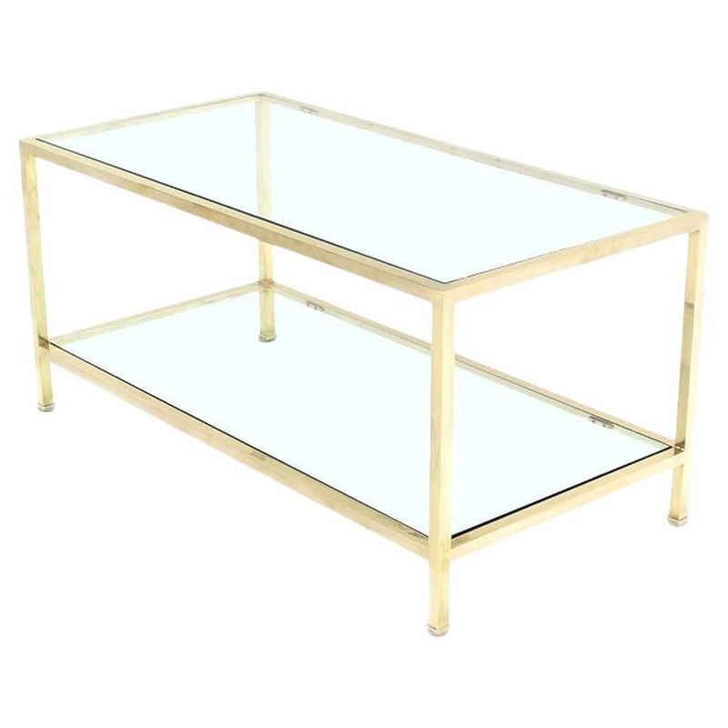Mid Century Modern Solid Polished Brass Square Tube Rectangular Coffee Table