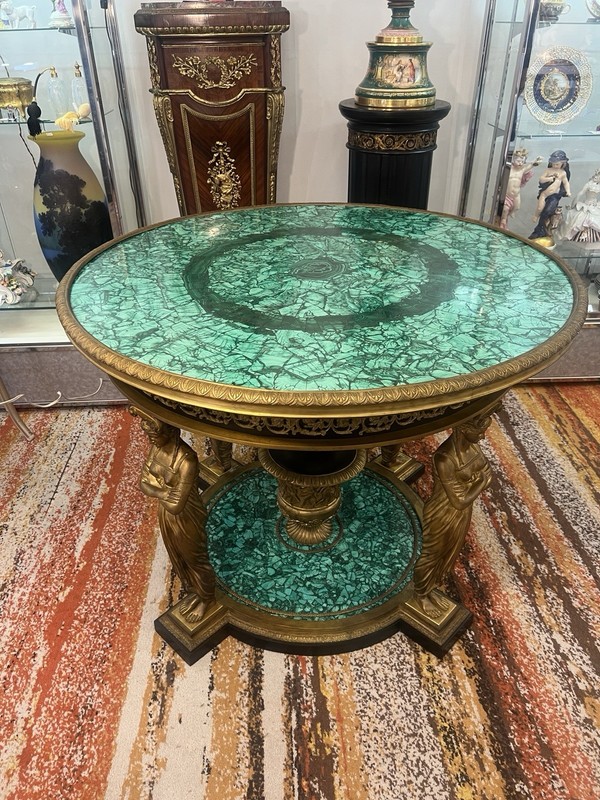 A Large Neo Classical Style Gilt Bronze & Vivid Green Malachite Center Table gallery