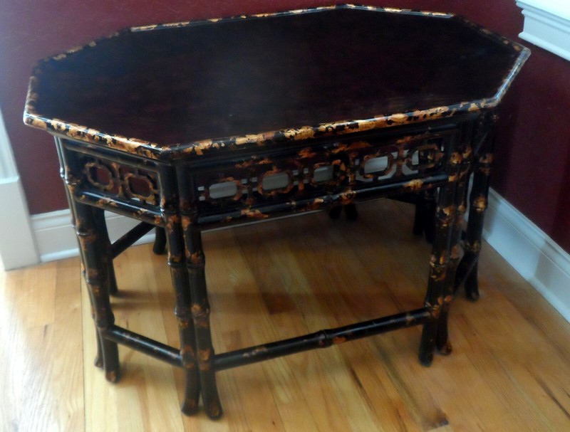 Vintage Maitland-Smith Campaign Style Faux Tortoise Shell Bamboo Tray Table gallery