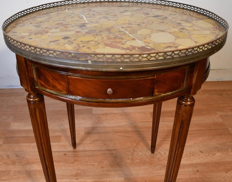 1910s Antique French Louis XVI Mahogany & Marble top Round Center / side Table gallery