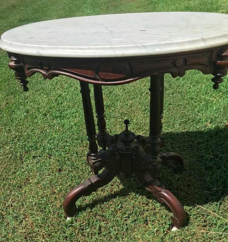 Rosewood Carved Oval Marble Top Center Table / Parlor Table (PRT92) gallery