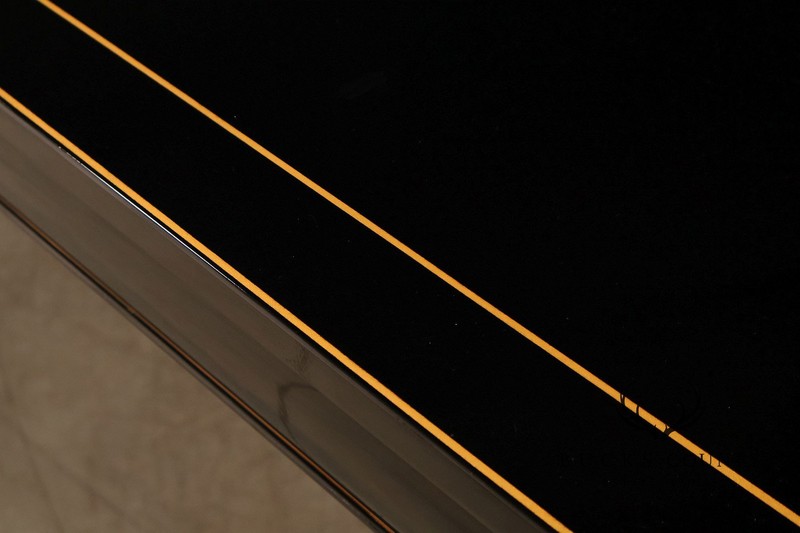 Custom Black Lacquered 12 Foot Extendable Dining Table With Gold Line Inlay gallery