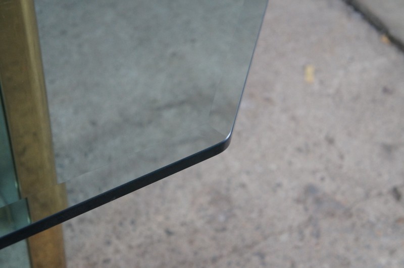 Hollis Jones Style Hollywood Regency Beveled Glass Brass Dining Breakfast Table gallery