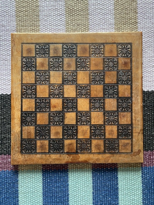 Antique Embossed Leather Card/Game Table Square Ornate Design chess