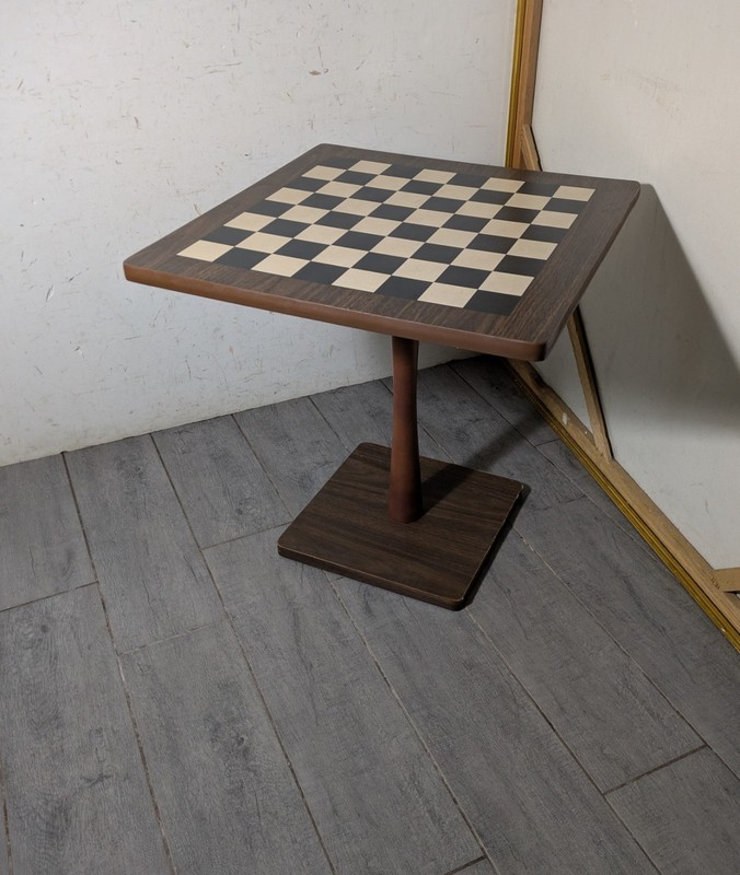 Vintage Mid Century Modern Chess Checkers Game Board Pedestal Table Wood K89 gallery