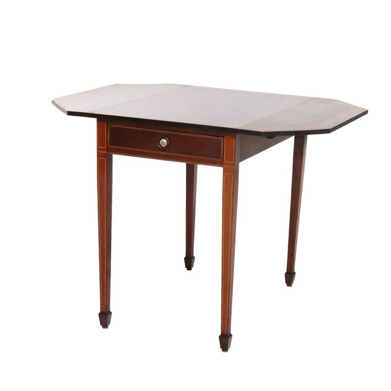 Antique Pembroke Style Banded & Inlaid Mahogany Drop Leaf Table c1920 gallery