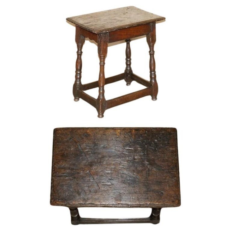 17TH CENTURY ANTIQUE ENGLISH OAK SIDE END LAMP WINE TABLE LOVELY PATINATED TOP