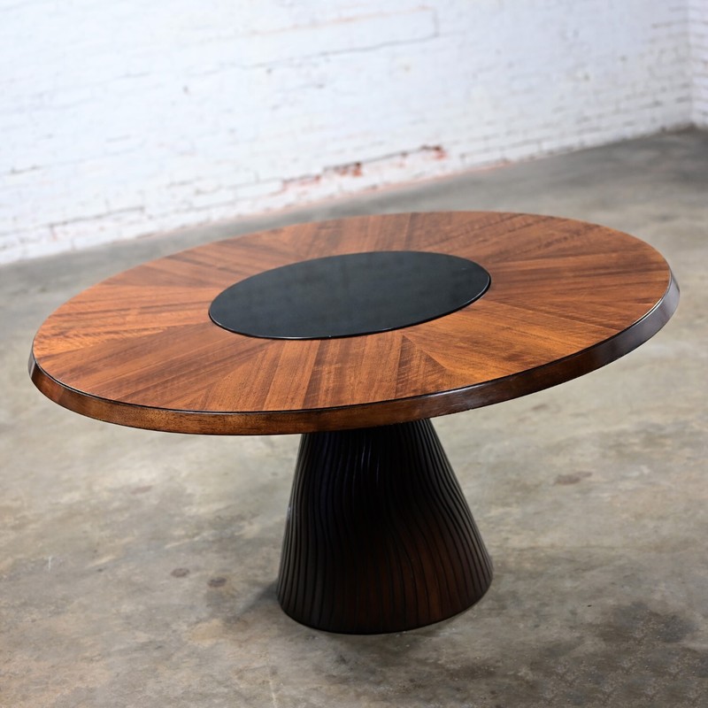 Modern Round Tassel Style Pedestal Base Dining Table Attr to Bernhardt Cascade gallery