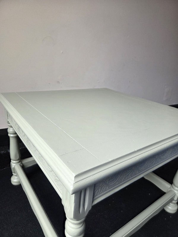 Upcycle Vintage Refurbished End Table Accent Soft Green Gargoyle Hand Paint Wood gallery