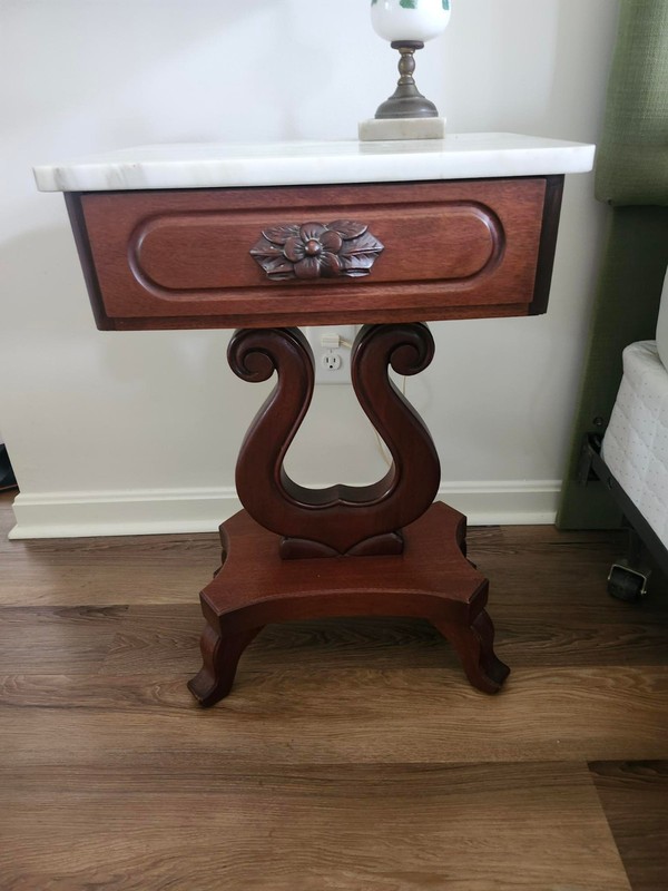 Vintage Victorian Italian Marble Top Mahogany Harp Side Table