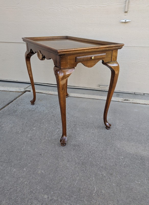 Vintage Wood Queen Anne Georgian Tea Table with Pull Out Candle Trays Shell U64 gallery