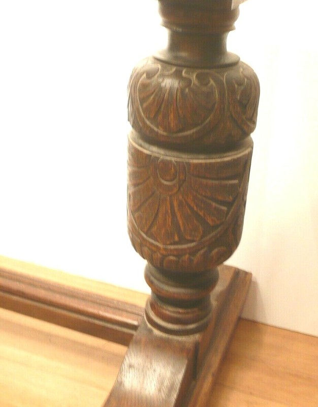 1920s ORNATE HAND-MADE WOOD TABLE BASE 26" hi SET OF 2 BARREL LEGS & CONNETOR gallery