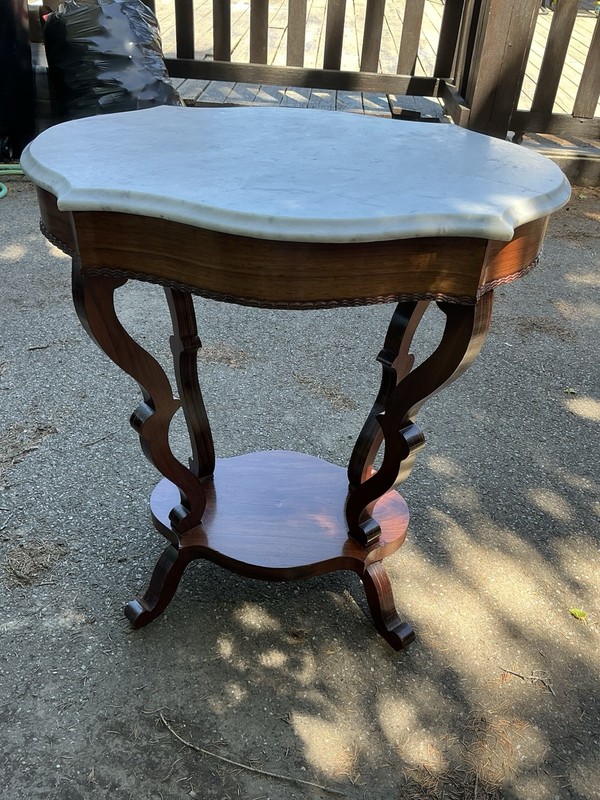 Antique Victorian Marble Top Parlor Lamp Table Walnut Accent Stand Local PU gallery