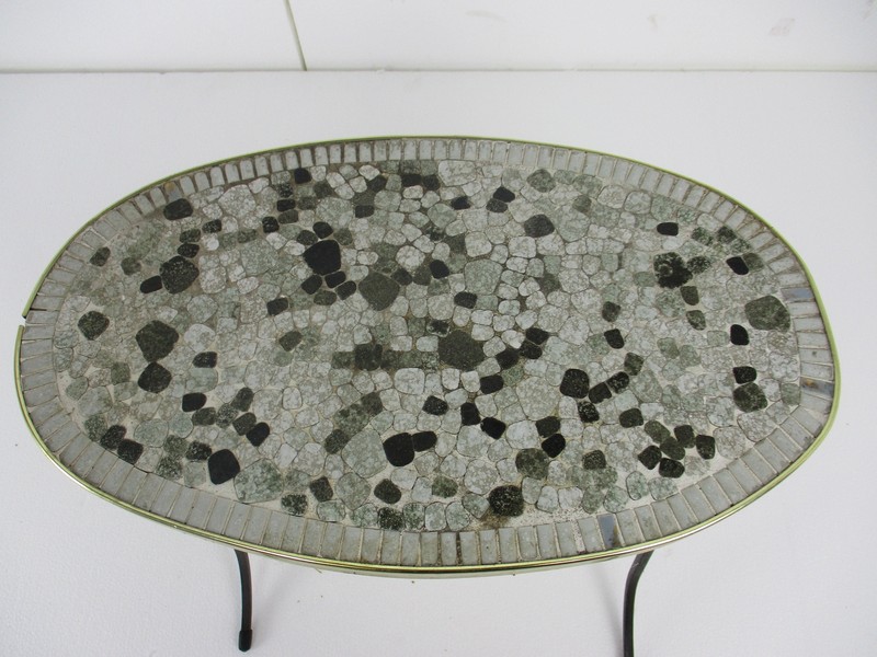 Vintage Side Table Plant stand Mosaic tiles Checkered pattern Wrought Iron Funky gallery