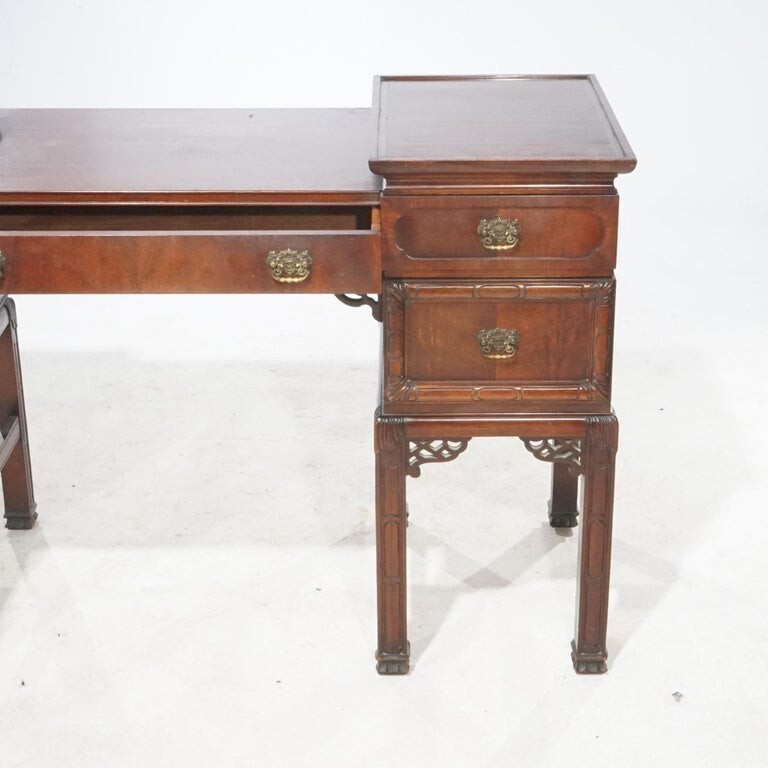 Antique Chinese Chippendale Mahogany Dressing Table With Mirror & Bench c1940 gallery