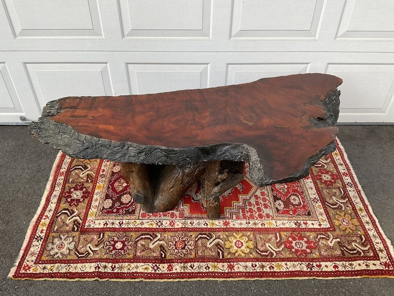 Rustic Handcrafted Free Form Live Edge Slab Redwood Large Coffee Table gallery