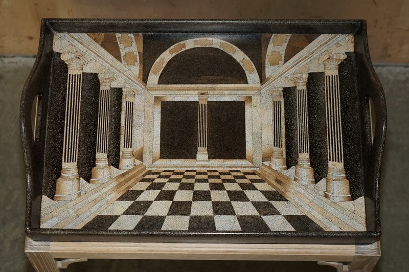 DAVID LINLEY PERSPECTIVE TRAY TABLE WITH ITALIAN MOSAIC TILE STYLE FINISH gallery