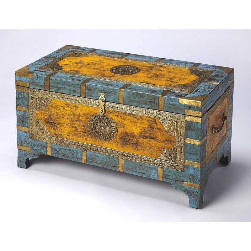 Nador Hand-Painted Brass Inlay Storage Trunk Coffee Table, Assorted