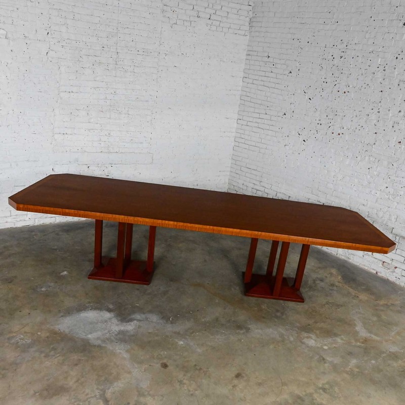 Late 20th C Modern Large Custom Mahogany Dbl Pedestal Dining or Conference Table gallery