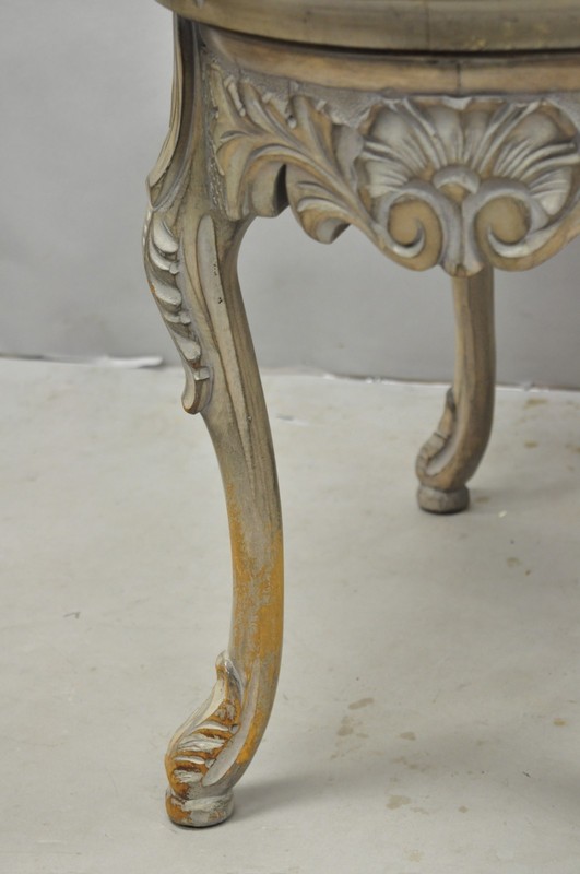 Vintage French Renaissance Walnut Gray Distress Painted Cherub Coffee Table gallery