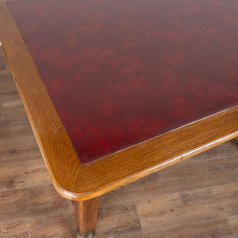 20th Century Large Danish Oak Writing Library Table with Red Leather Top gallery