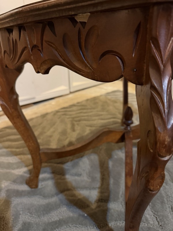 Antique Victorian Accent Table Swan Carving Removable Glass Top Ornate Legs gallery