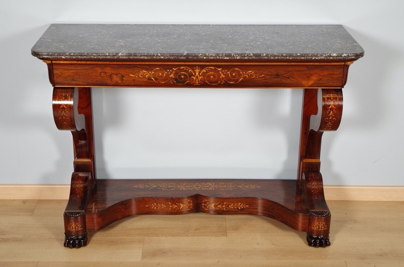 Charles X Inlaid Rosewood Console, St. Anne's Marble, circa 1825 gallery