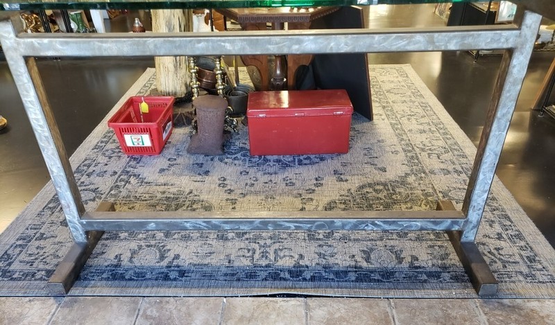 Large Thick Glass Top and Brushed Steel Base Rectangular Table gallery