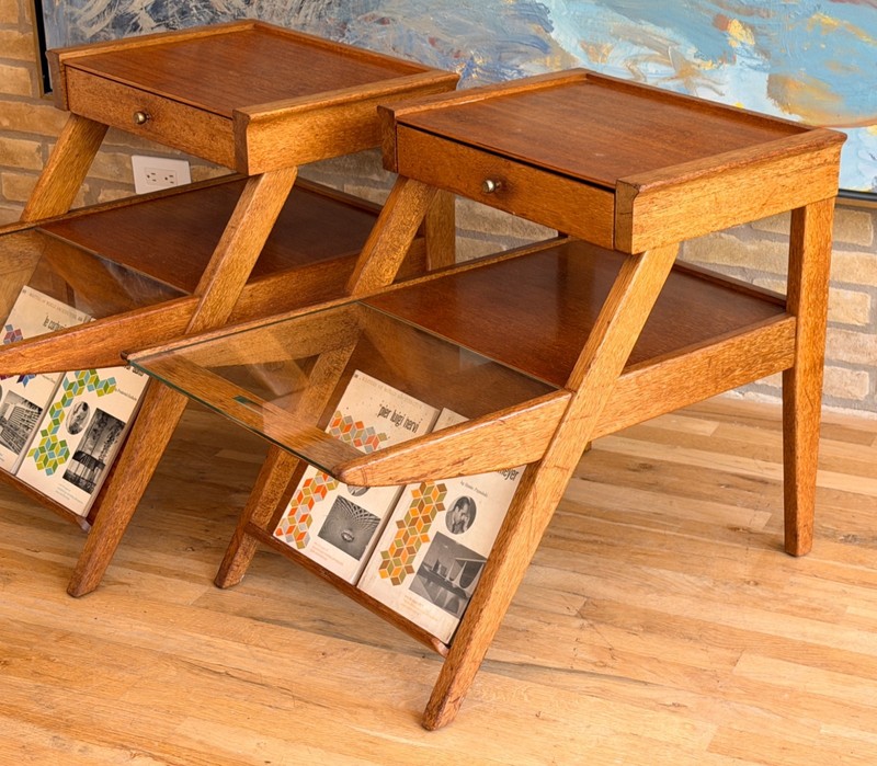 Brown Saltman Keal California Wood Glass Magazine Side Table Nightstand Vtg Mcm gallery