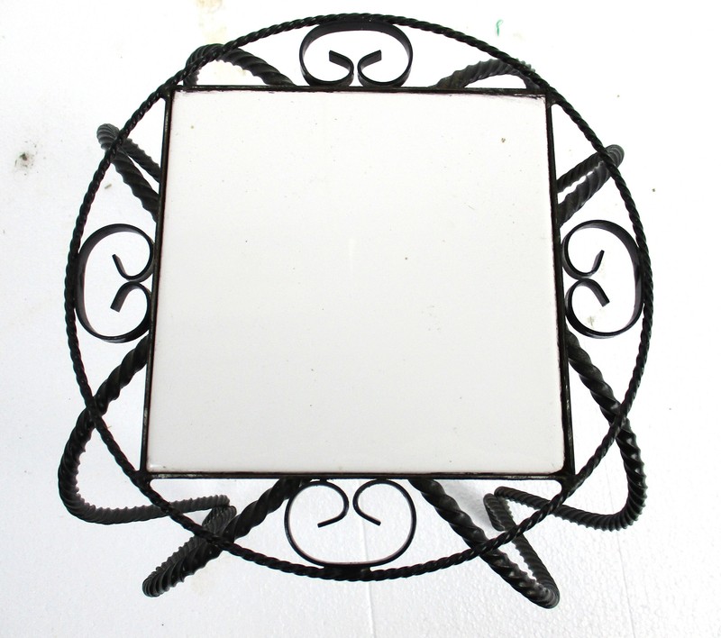 Retro Small Side Table Plant stand ceramic tile Wrought Iron Funky Vintage gallery